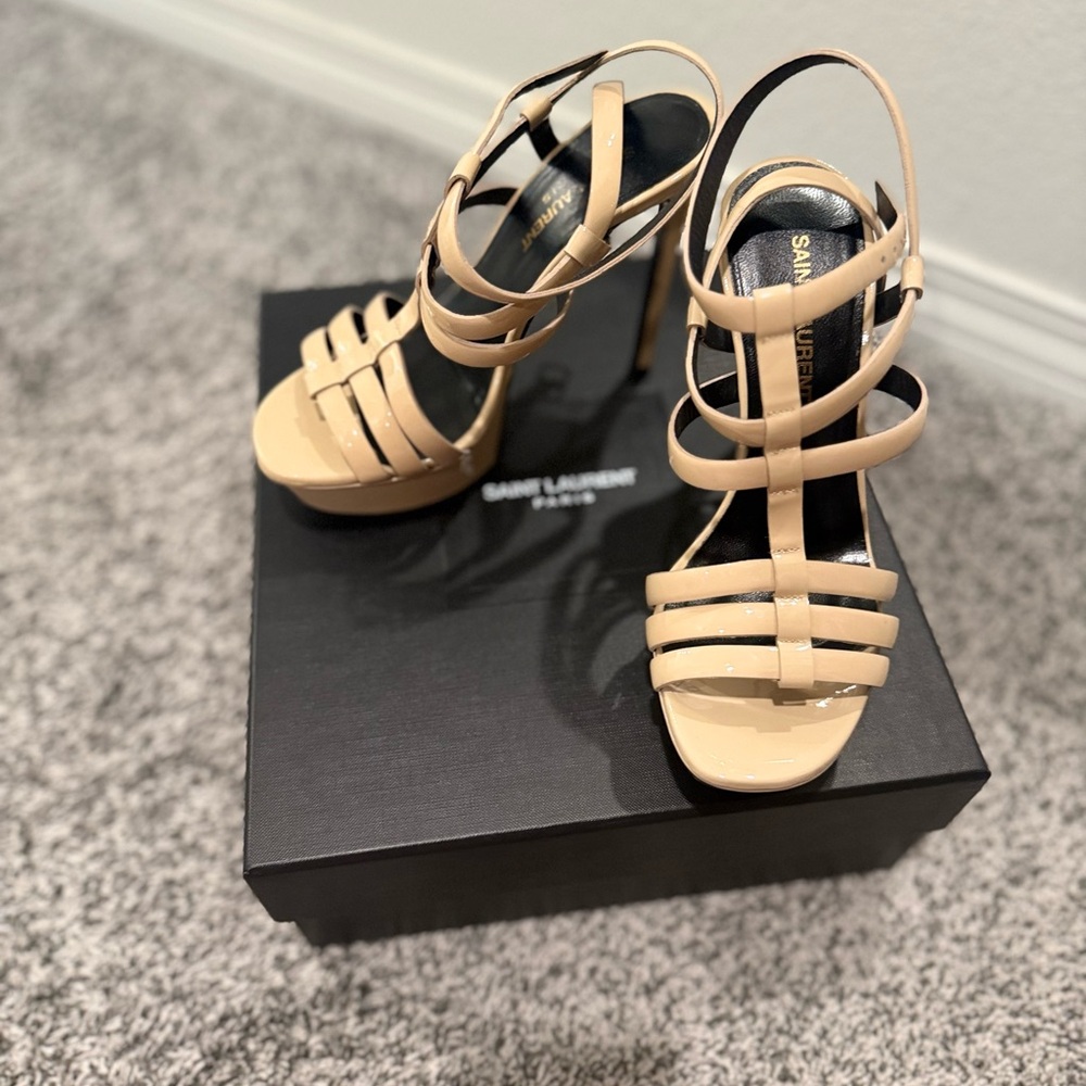Saint Laurent Beige Strappy Heels